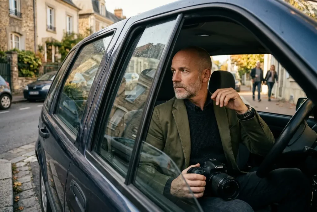 Détective en observation dans une rue