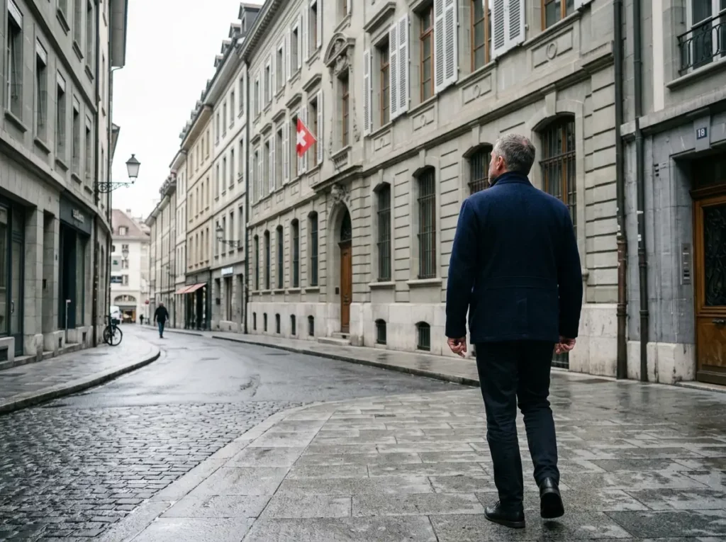 Détective privé sur le terrain à Genève, carnet en main